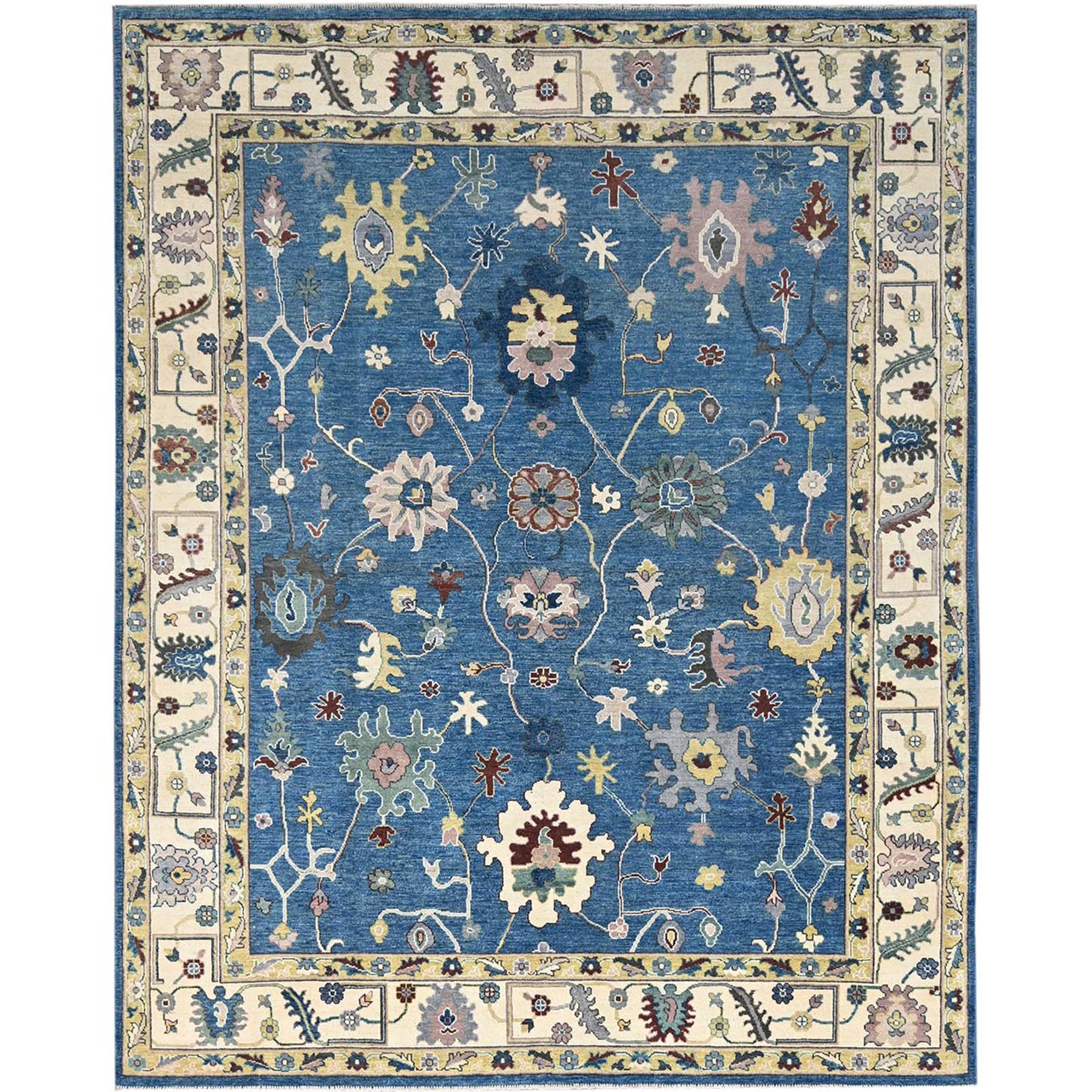 Baltic Blue, Hand Knotted Organic Dyes With Densely Woven Soft And Shiny Wool Kazak With Tribal Pattern, Oriental Rug 